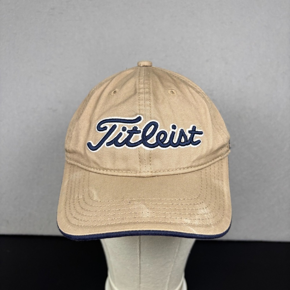 Titleist Golf Hat Cap Mens Adjustable Tan Beige Pro V1 FJ FootJoy Spell Out